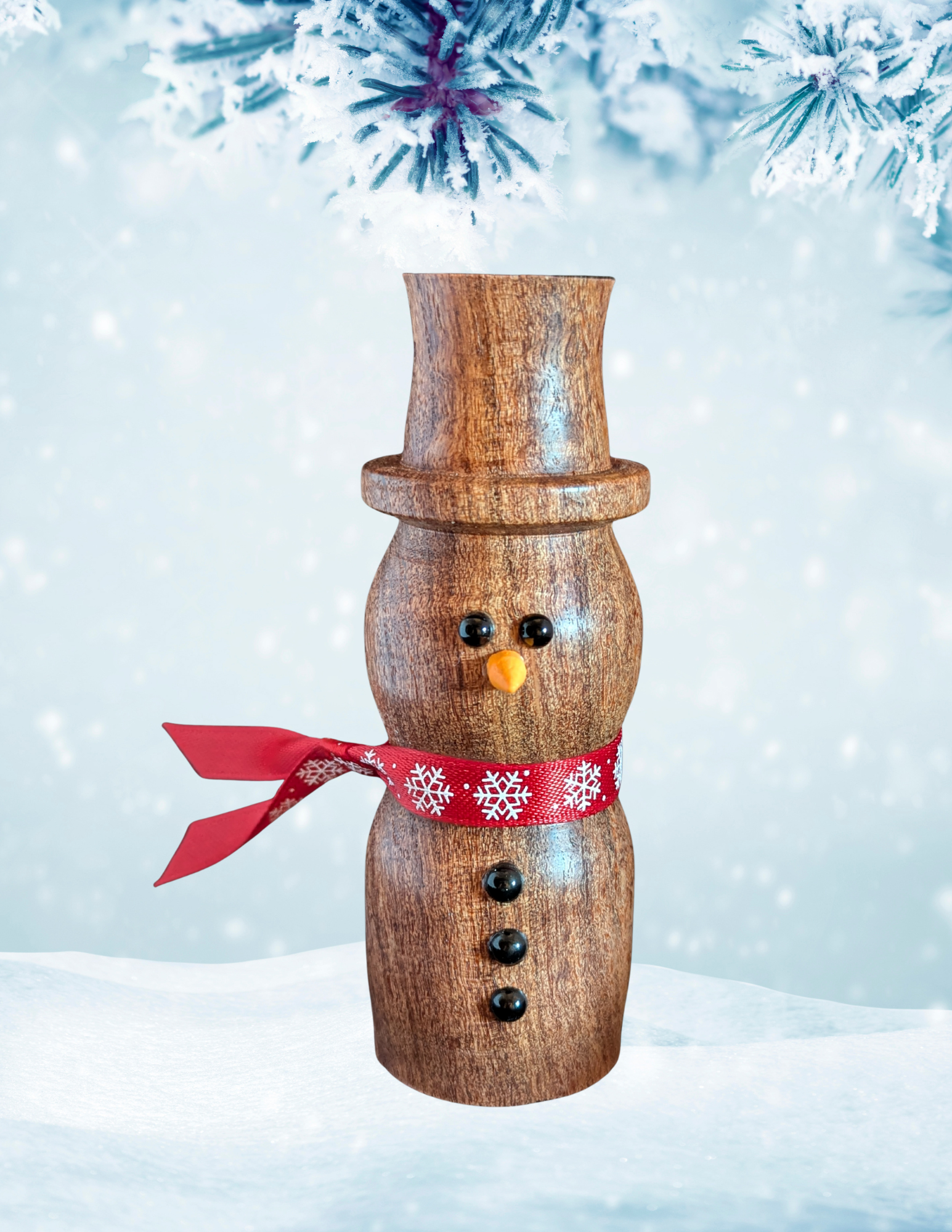 Wooden snowman red and green scarf 6 inches